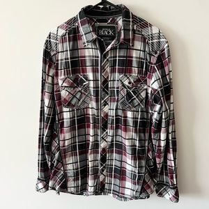 Buckle Black Athletic Fit Plaid Snap Up Long Sleeve Shirt G
